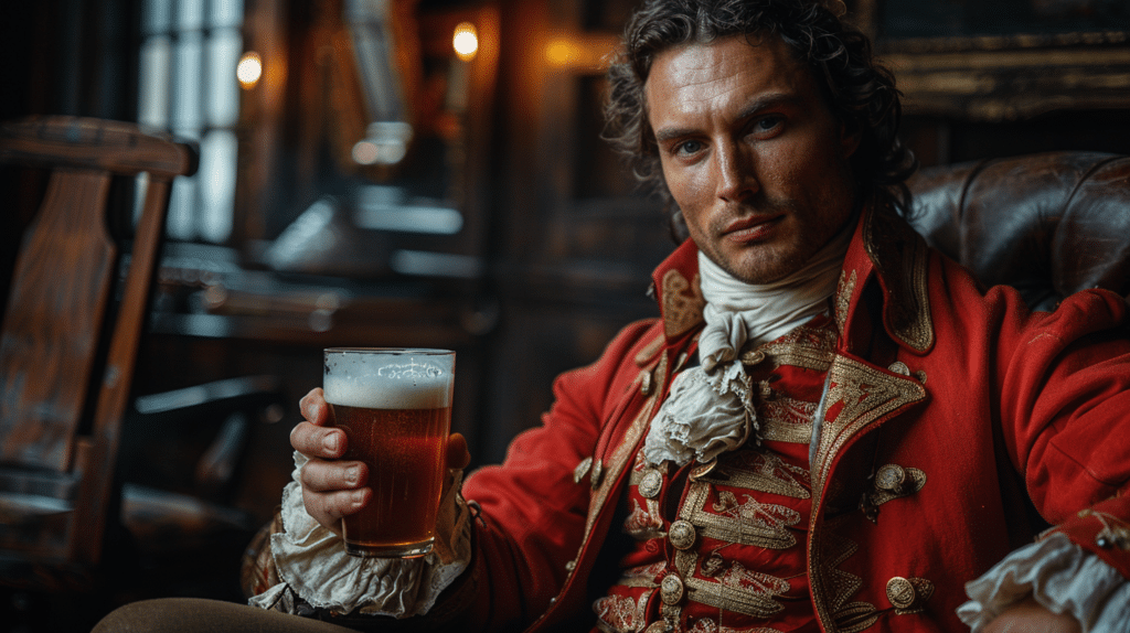 Why is beer served in pints? A British Redcoat drinking a pint of beer